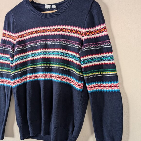 Gap Navy Blue Fair Isle Crewneck Pullover Sweater Holiday Winter Women's S - Picture 5 of 7